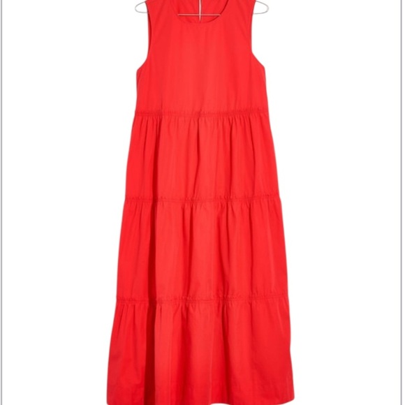 Madewell Bright Red Cattail Lined Tiered Maxi Dress Size Medium MSRP 128.00 - Picture 2 of 10